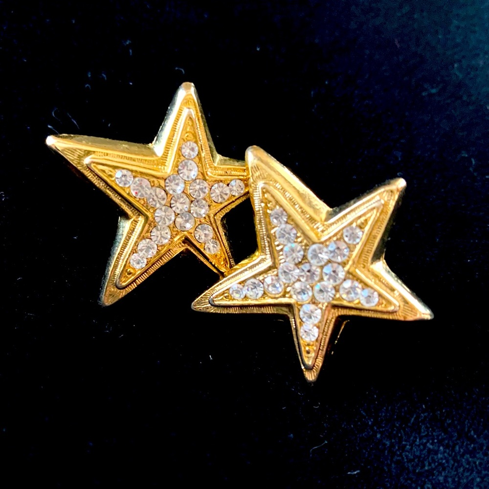 Vintage‎ 1980’s Gold Tone & Rhinestone Superstar DCC / Star Pierced Earrings